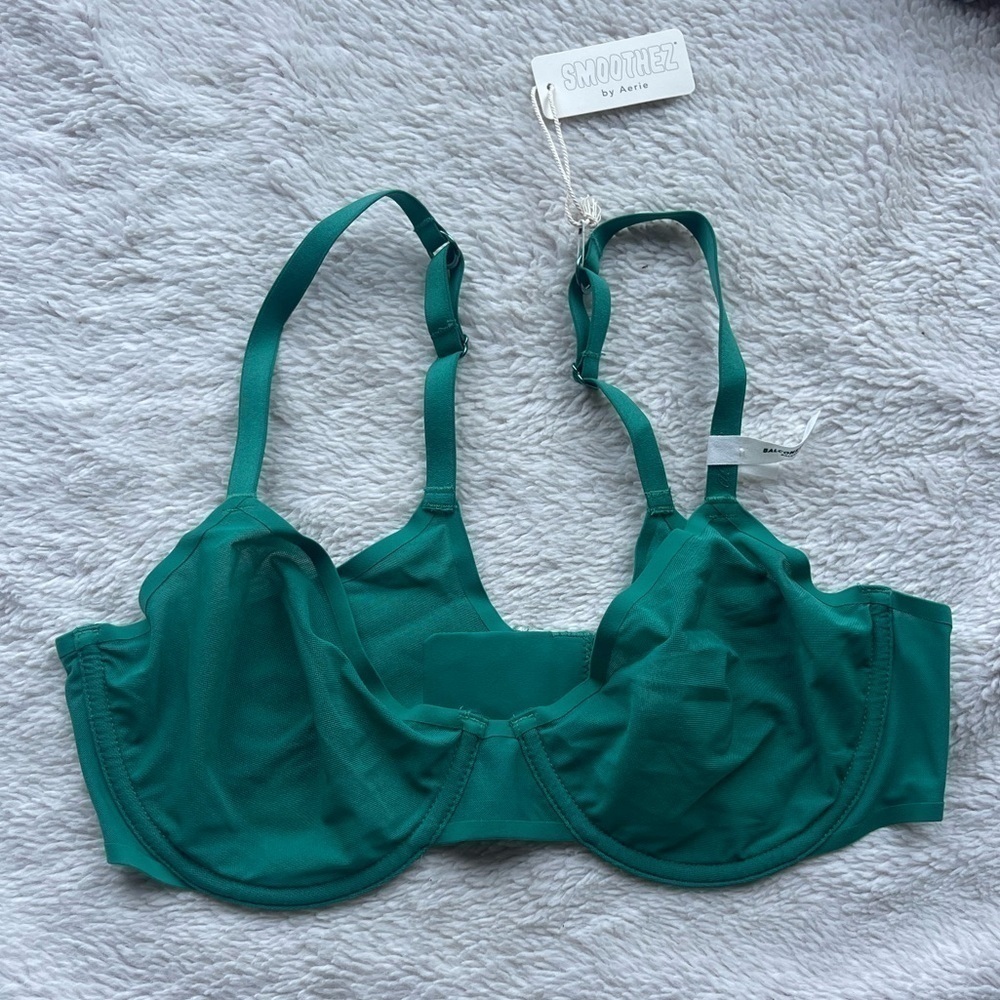 Aerie Smoothez NWT Balconette blue green teal sheer nylon mesh underwire bra